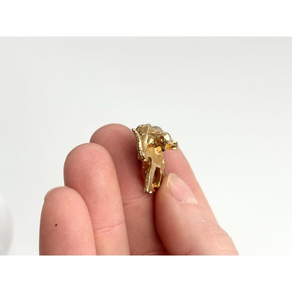 Elephant Figural Gold Toned Clear Rhinestoned Vintage Costume Jewelry Brooch - Picture 7 of 9